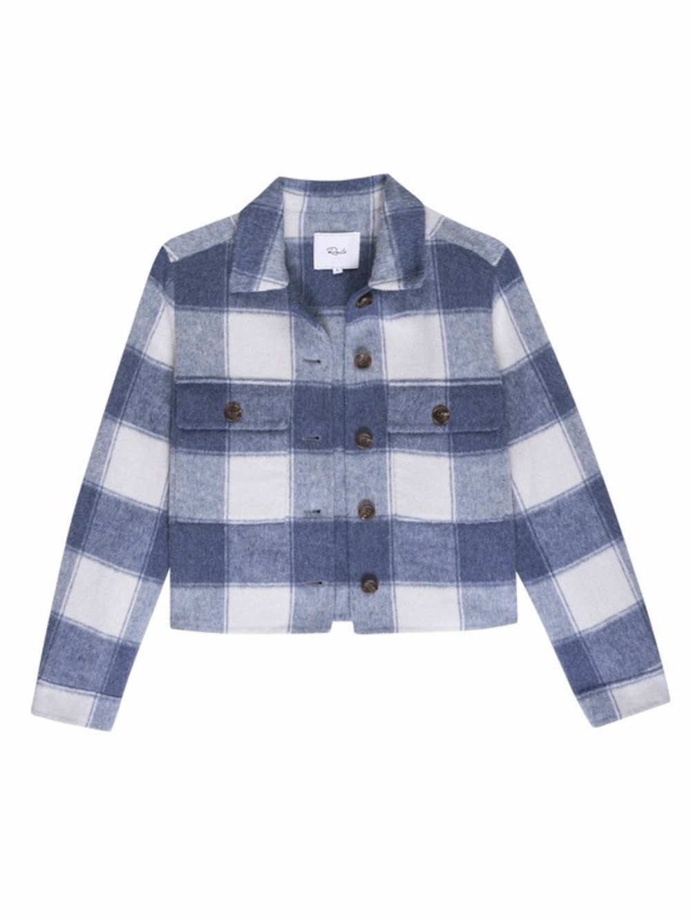 NEW Rails Steffi Blue Buffalo Check Cropped Jacket Sz L Cozy Wool Blend Plaid
